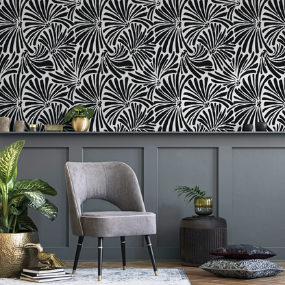 Black and Beige Leaves Wallpaper /  Peel and Stick Wallpaper Removable Wallpaper Home Decor Wall Art Wall Decor Room Decor - C667