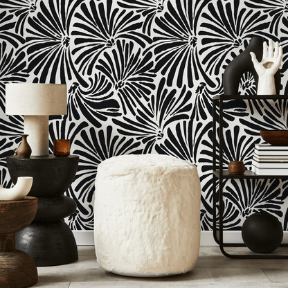 Black and Beige Leaves Wallpaper /  Peel and Stick Wallpaper Removable Wallpaper Home Decor Wall Art Wall Decor Room Decor - C667