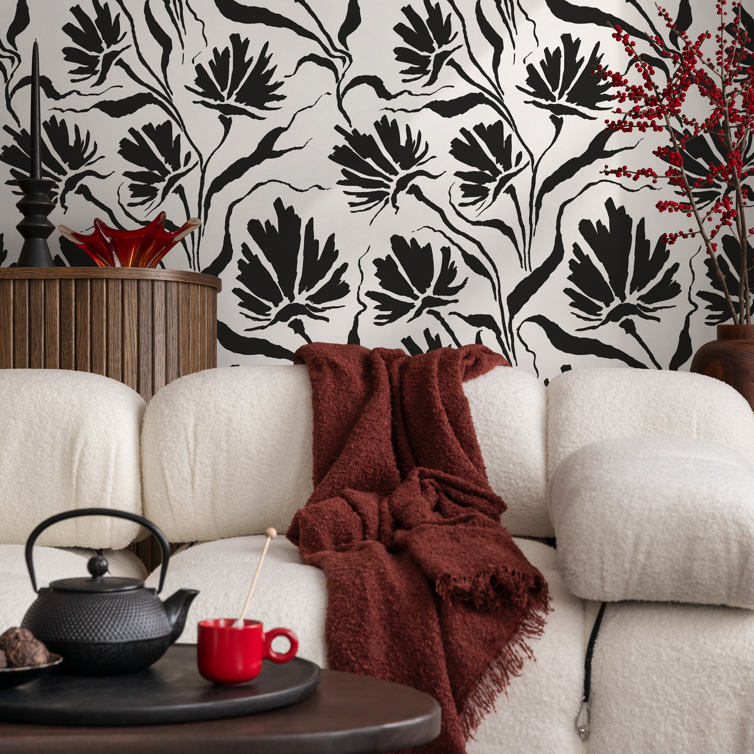 Papel tapiz de hojas en blanco y negro / Papel tapiz autoadhesivo, papel tapiz removible, decoración del hogar, arte de pared, decoración de habitaciones - C672