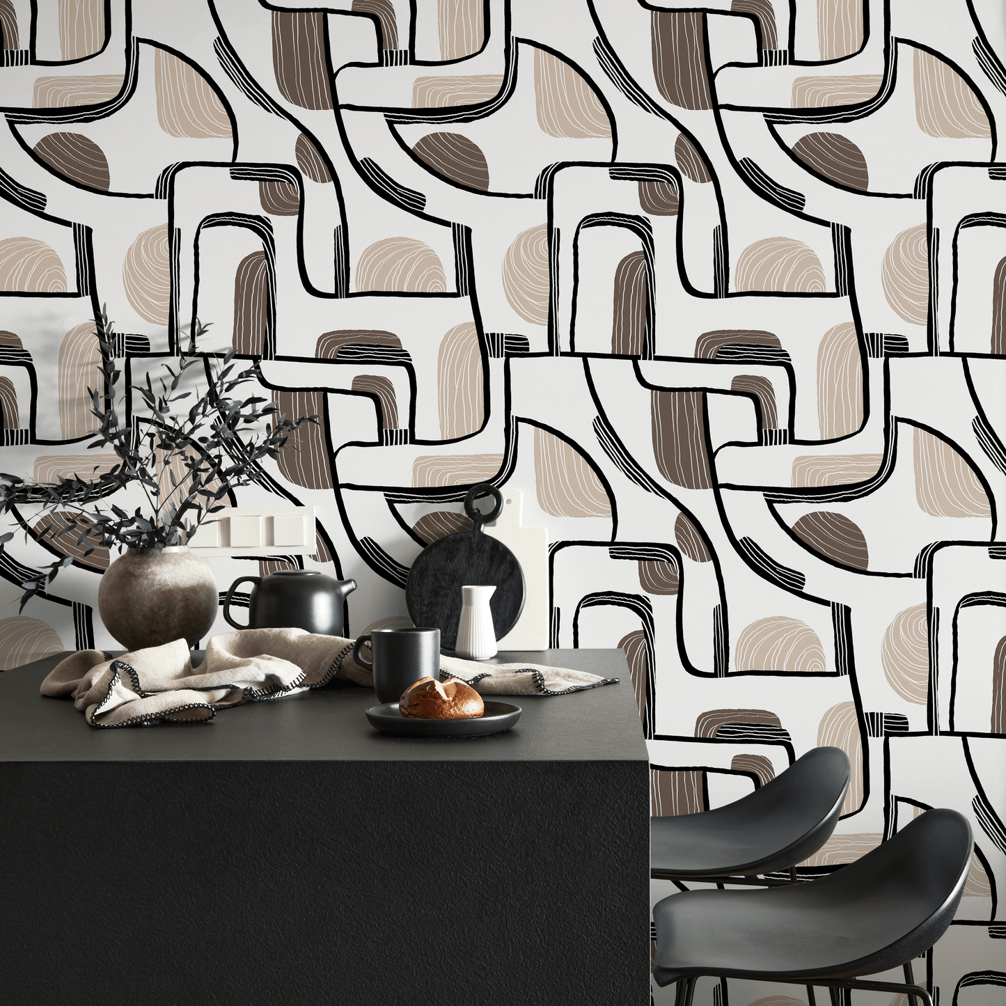 Mid-Century Boho Wallpaper / Peel and Stick Wallpaper Removable Wallpaper Home Decor Wall Art Wall Decor Room Decor - C673