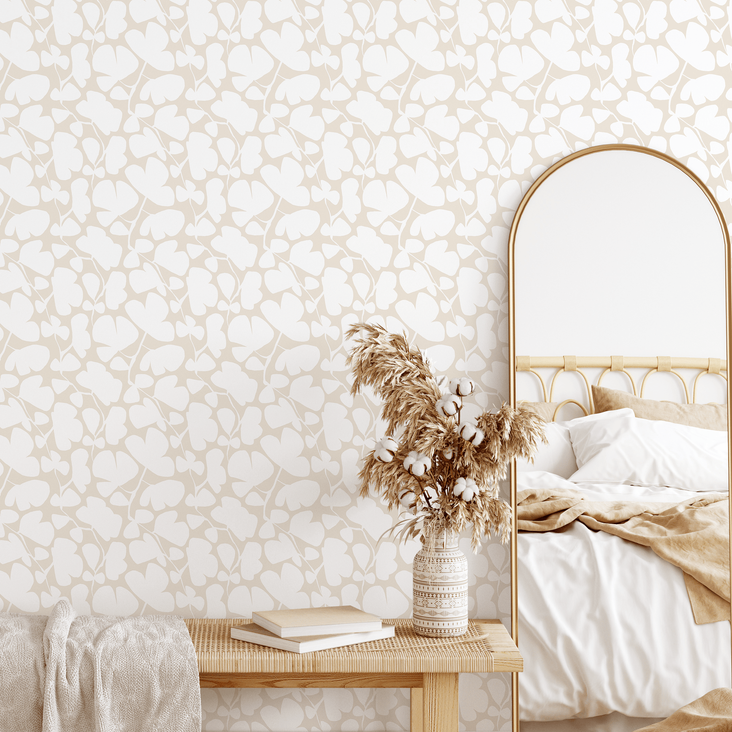 Papel pintado bohemio beige y blanco / Papel pintado autoadhesivo, papel pintado extraíble, decoración del hogar, arte de pared, decoración de habitaciones - C681