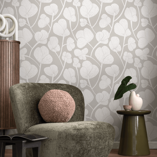 Gray Floral Wallpaper / Peel and Stick Wallpaper Removable Wallpaper Home Decor Wall Art Wall Decor Room Decor - C686