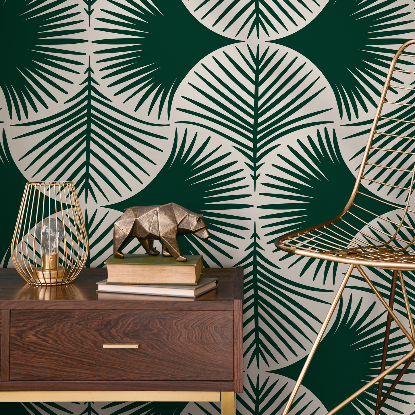 Green Modern Palms Wallpaper / Peel and Stick Wallpaper Removable Wallpaper Home Decor Wall Art Wall Decor Room Decor - C688