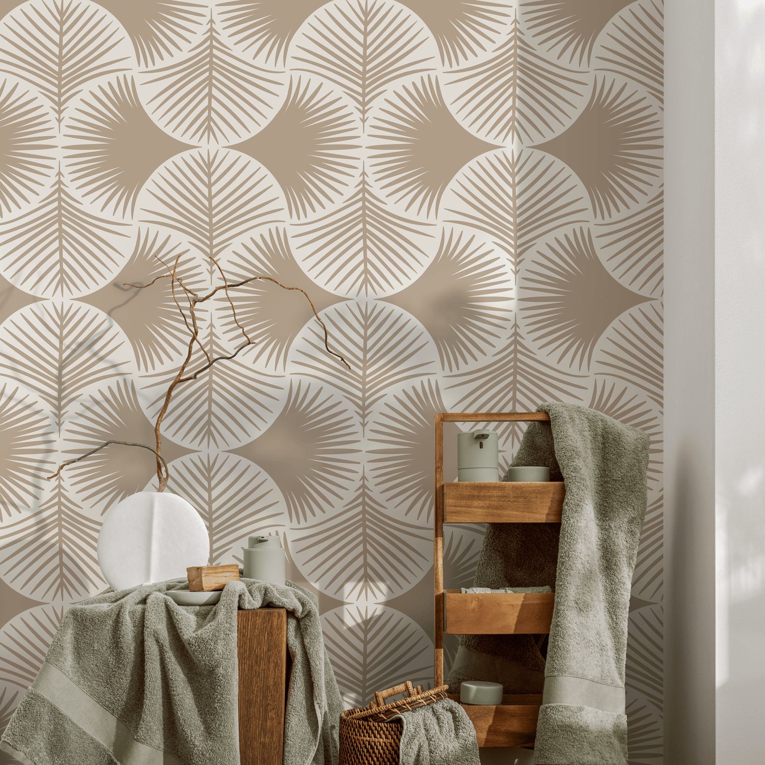 Papel pintado beige con palmeras modernas / Papel pintado autoadhesivo / Papel pintado extraíble / Decoración del hogar / Arte de pared / Decoración de habitación - C689