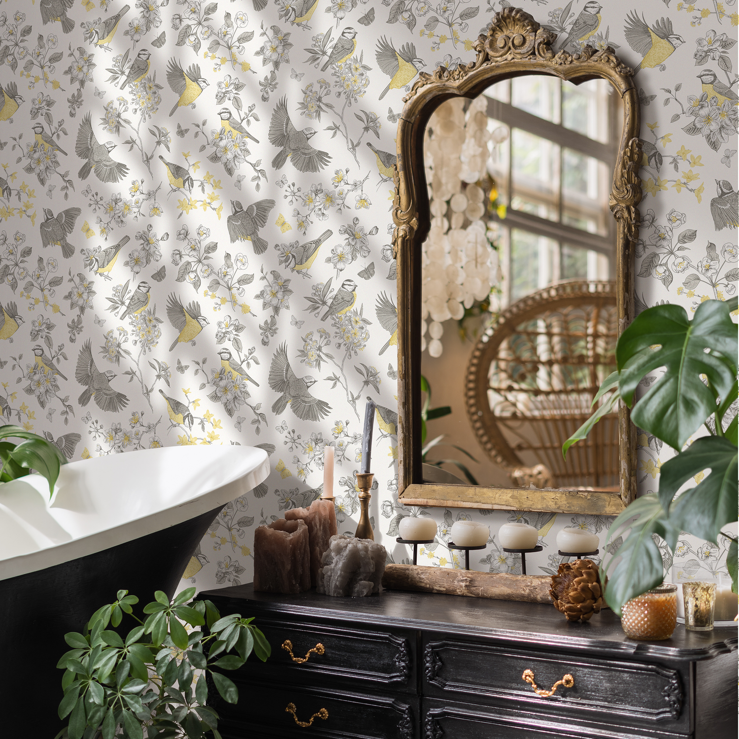 Papel pintado vintage con diseño de pájaros y flores, autoadhesivo, removible, para decoración del hogar, arte de pared, decoración de habitaciones - C697