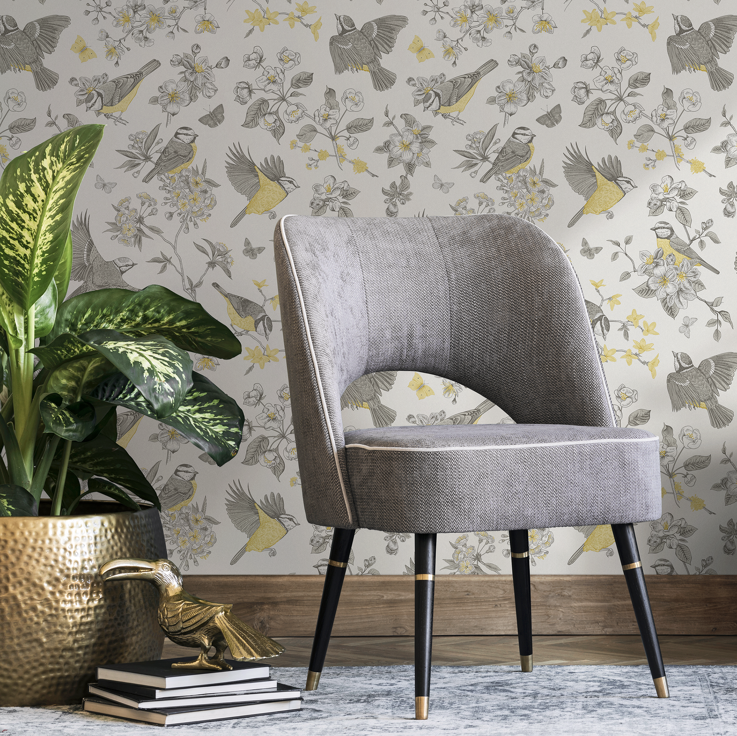Papel pintado vintage con diseño de pájaros y flores, autoadhesivo, removible, para decoración del hogar, arte de pared, decoración de habitaciones - C697