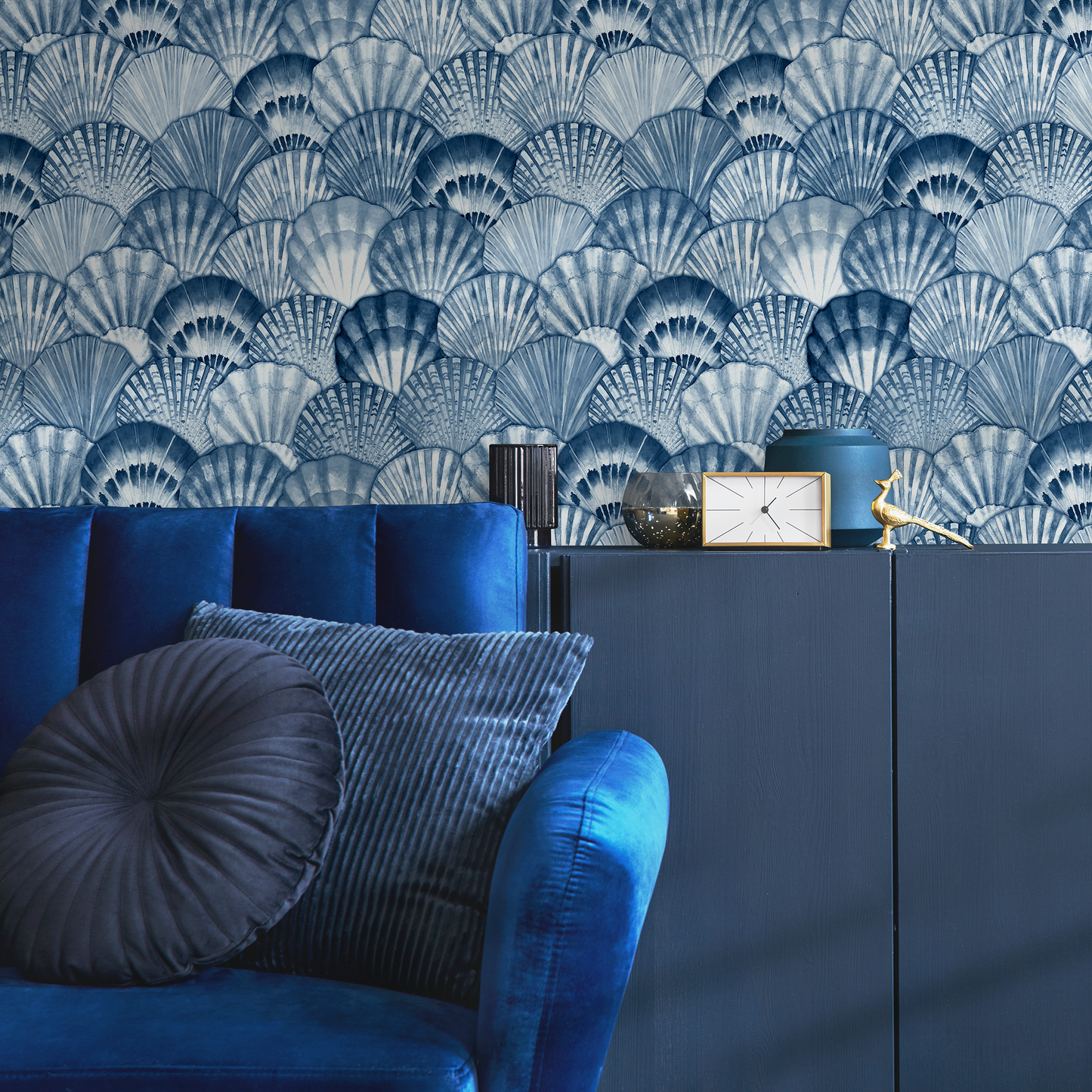 Blue Seachells Wallpaper / Peel and Stick Wallpaper Removable Wallpaper Home Decor Wall Art Wall Decor Room Decor - C698