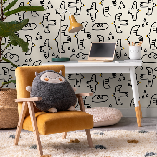 Bird and Clouds Wallpaper Kids / Peel and Stick Wallpaper Removable Wallpaper Home Decor Wall Art Wall Decor Room Decor - C705