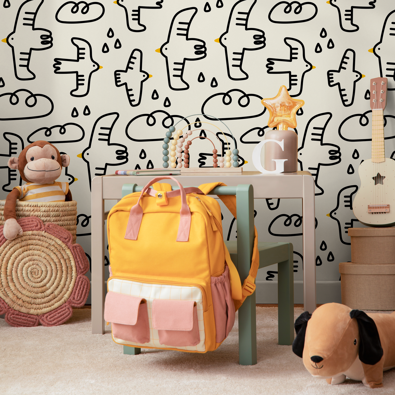 Papier peint oiseaux et nuages ​​pour enfants / Papier peint autocollant amovible Décoration d'intérieur Art mural Décoration murale Décoration de chambre - C705