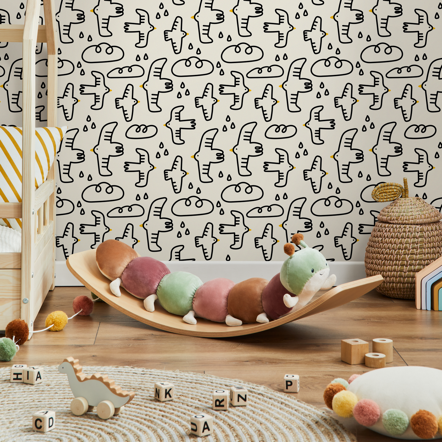 Bird and Clouds Wallpaper Kids / Peel and Stick Wallpaper Removable Wallpaper Home Decor Wall Art Wall Decor Room Decor - C705