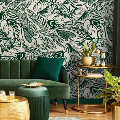 Green Leaf Abstract Wallpaper / Peel and Stick Wallpaper Removable Wallpaper Home Decor Wall Art Wall Decor Room Decor - C706