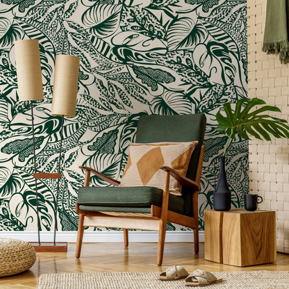 Green Leaf Abstract Wallpaper / Peel and Stick Wallpaper Removable Wallpaper Home Decor Wall Art Wall Decor Room Decor - C706