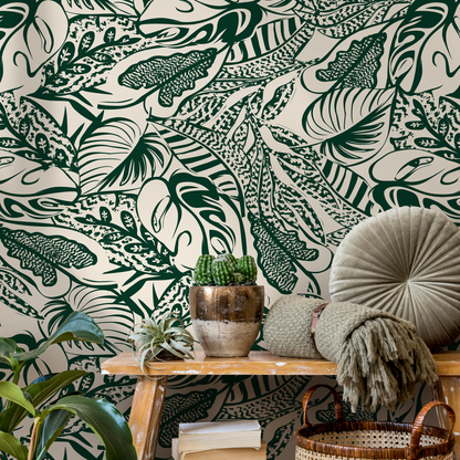 Green Leaf Abstract Wallpaper / Peel and Stick Wallpaper Removable Wallpaper Home Decor Wall Art Wall Decor Room Decor - C706