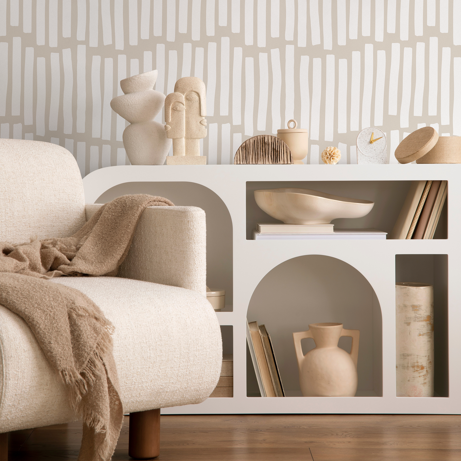 Papier peint à rayures beige bohème / Papier peint autocollant amovible Décoration d'intérieur Art mural Décoration murale Décoration de chambre - C708