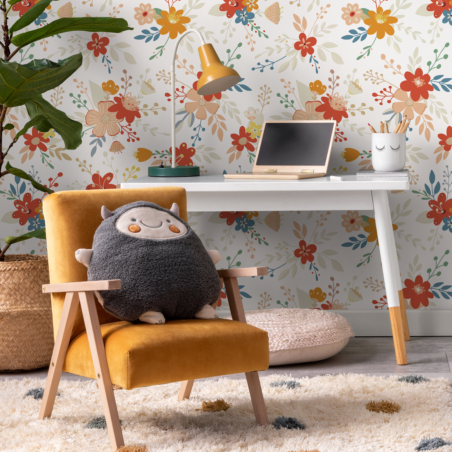 Cute Floral Kids Wallpaper / Peel and Stick Wallpaper Removable Wallpaper Home Decor Wall Art Wall Decor Room Decor - C710