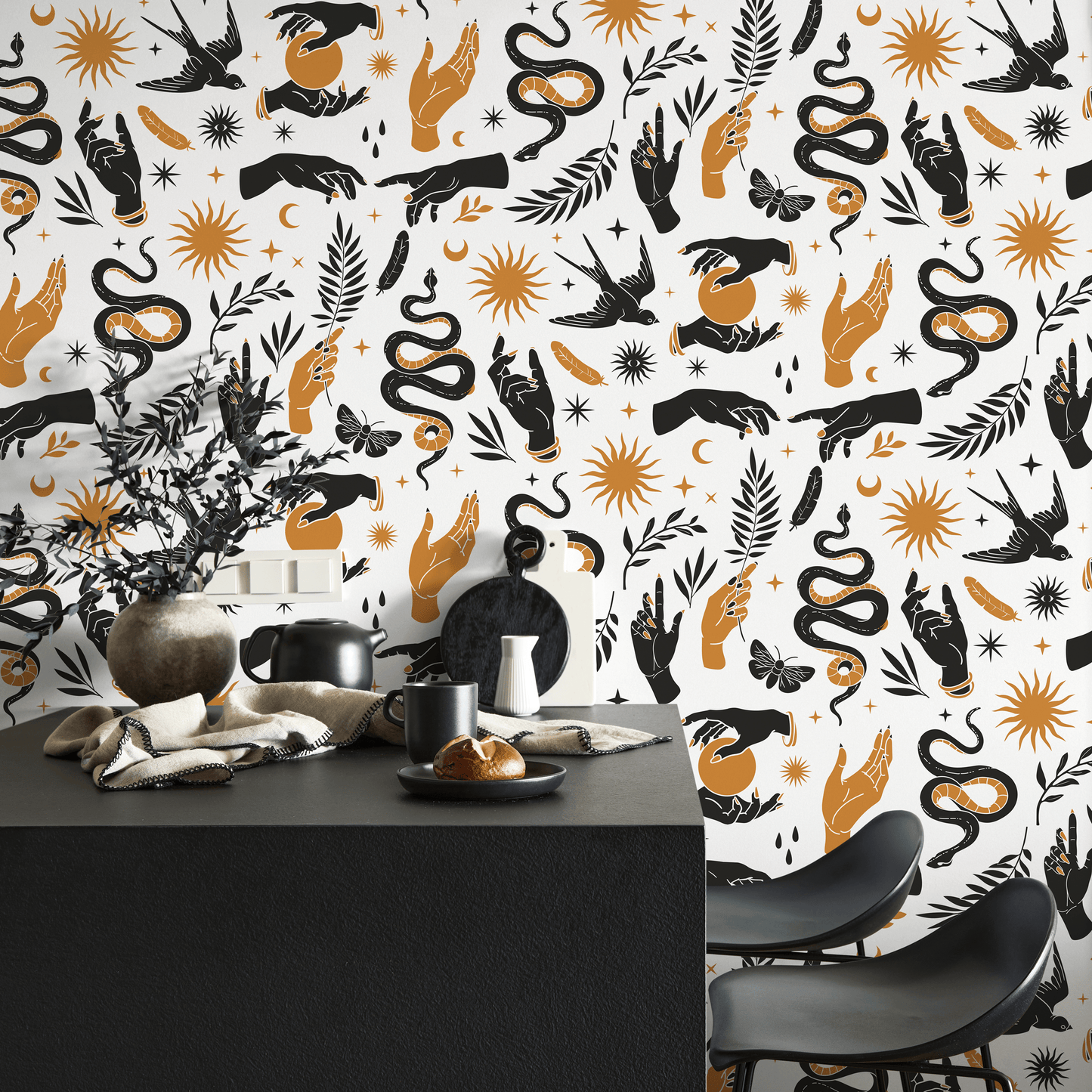 Witch Hand and Snake Wallpaper / Peel and Stick Wallpaper Removable Wallpaper Home Decor Wall Art Wall Decor Room Decor - C715