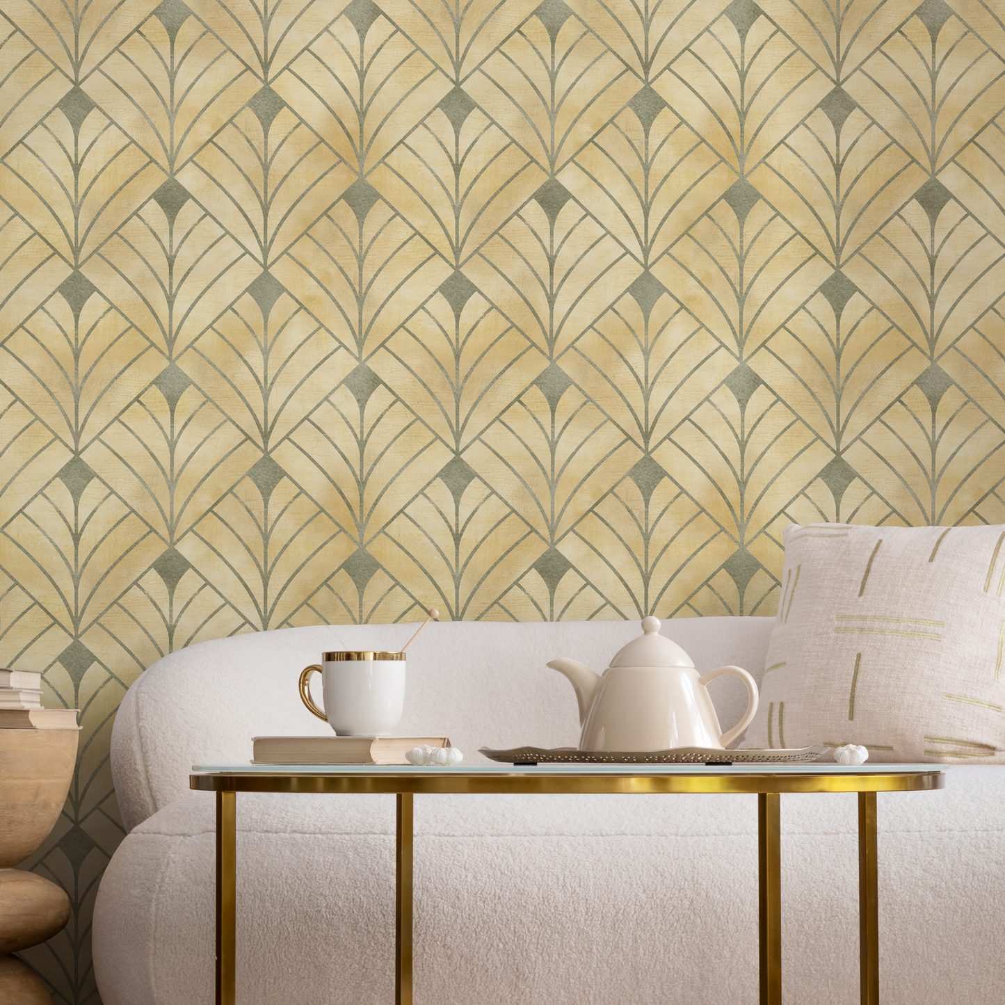 Gold Art Deco Wallpaper / Peel and Stick Wallpaper Removable Wallpaper Home Decor Wall Art Wall Decor Room Decor - C722