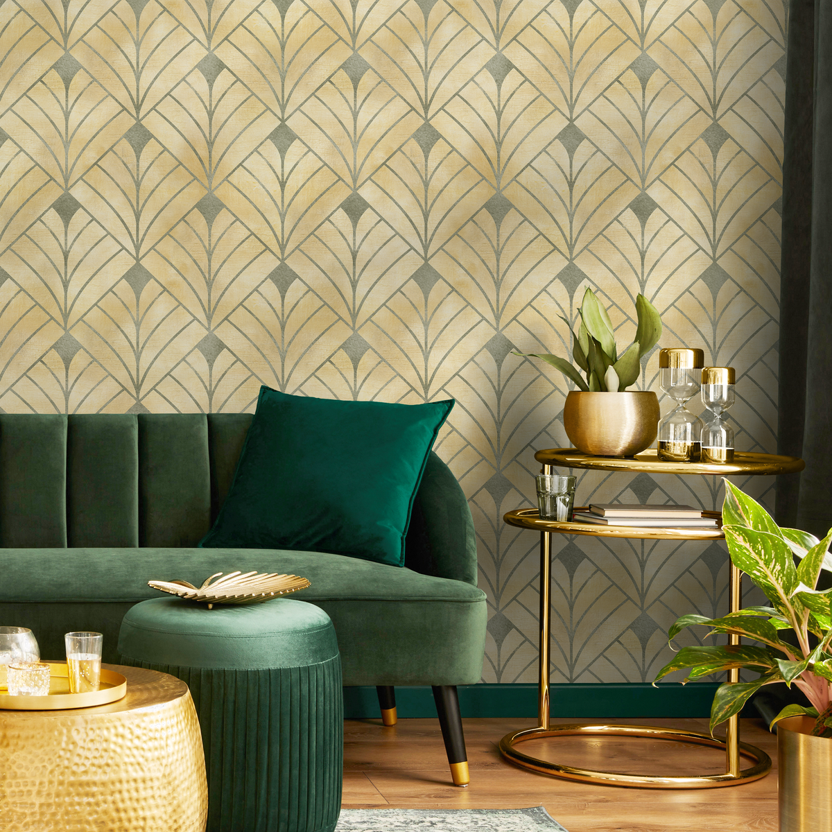 Gold Art Deco Wallpaper / Peel and Stick Wallpaper Removable Wallpaper Home Decor Wall Art Wall Decor Room Decor - C722 - ONDECOR.COM