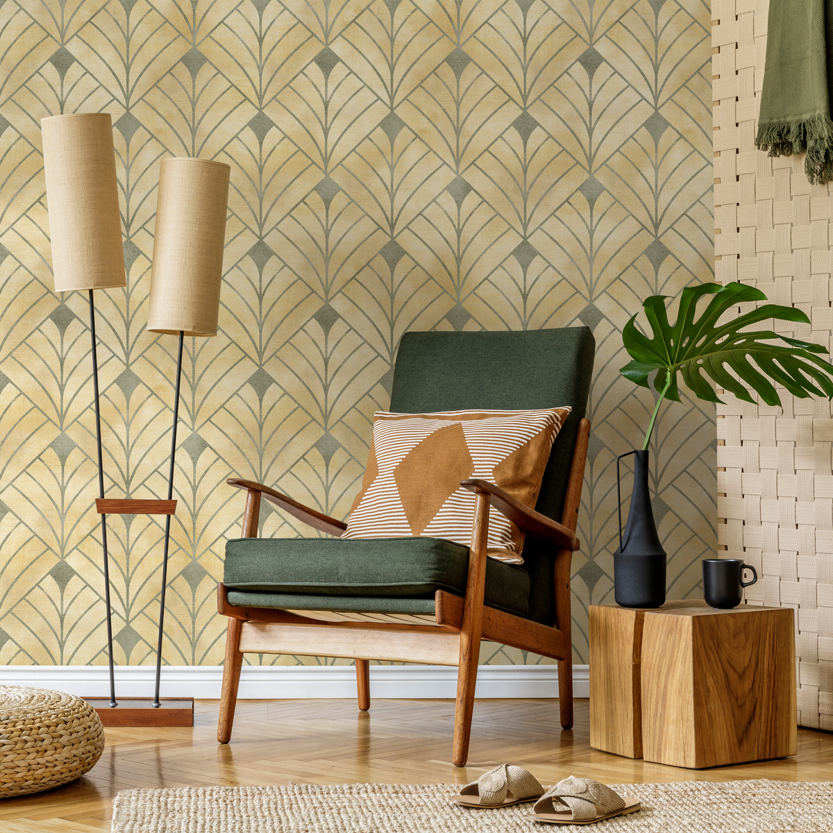 Gold Art Deco Wallpaper / Peel and Stick Wallpaper Removable Wallpaper Home Decor Wall Art Wall Decor Room Decor - C722 - ONDECOR.COM