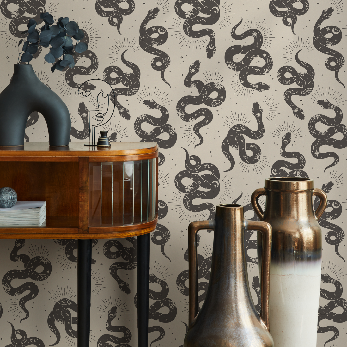 Gray Snake Boho Wallpaper / Peel and Stick Wallpaper Removable Wallpaper Home Decor Wall Art Wall Decor Room Decor - C723