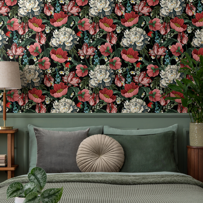 Vintage Botanical Peony Flower Wallpaper / Peel and Stick Wallpaper Removable Wallpaper Home Decor Wall Art Wall Decor Room Decor - C728