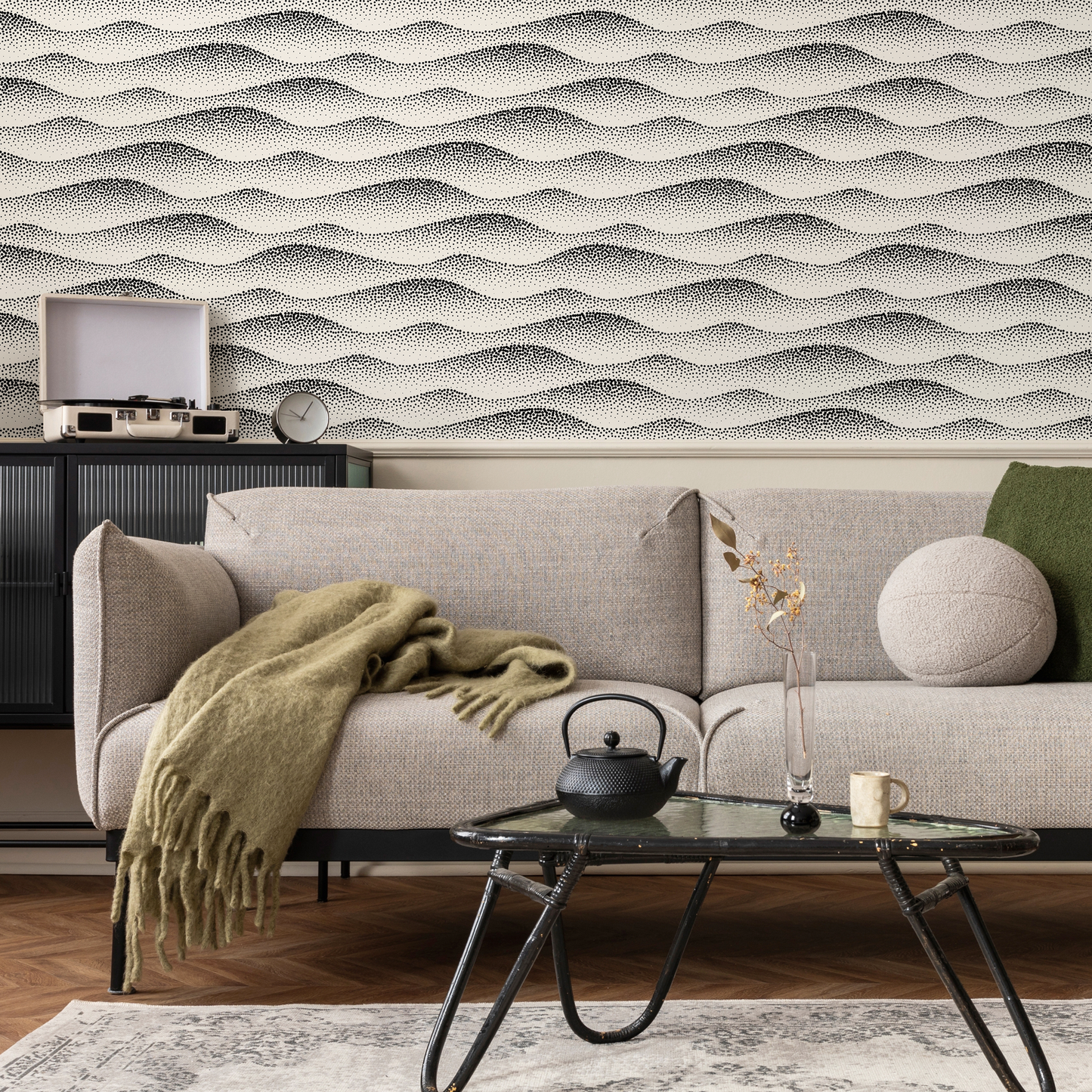 Beige Abstract Waves Wallpaper / Peel and Stick Wallpaper Removable Wallpaper Home Decor Wall Art Wall Decor Room Decor - C731