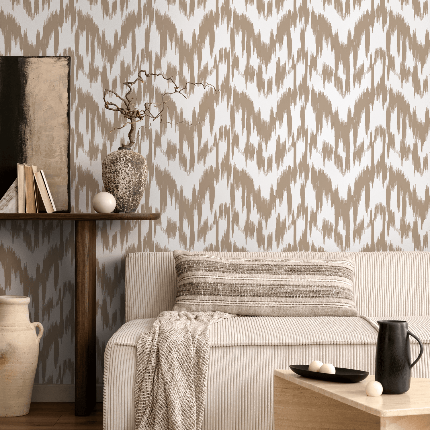 Papier peint beige peint à la main style bohème / Papier peint autocollant amovible Décoration d'intérieur Art mural Décoration murale Décoration de chambre - C743