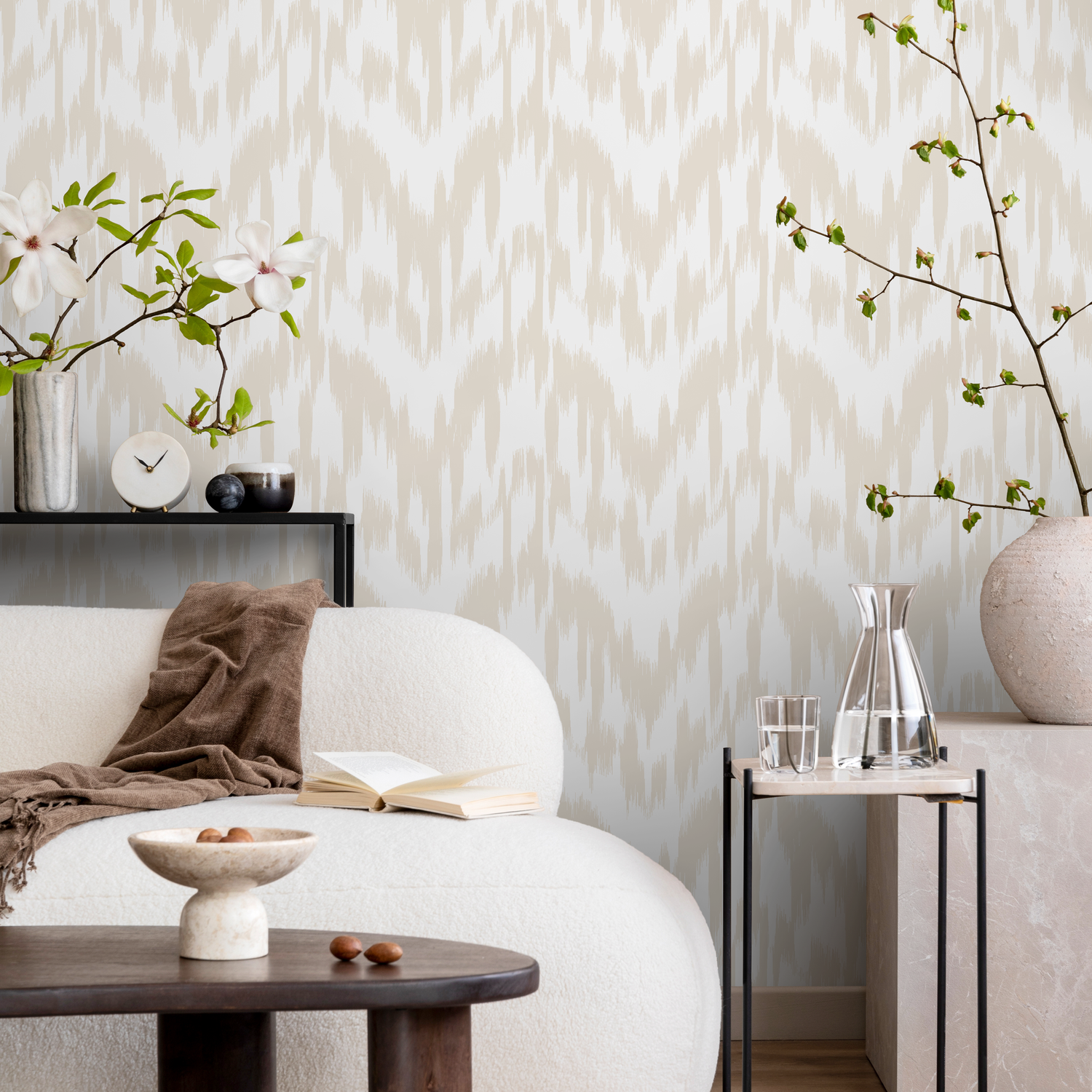 Papel pintado bohemio neutro pintado a mano / Papel pintado autoadhesivo / Papel pintado extraíble / Decoración del hogar / Arte de pared / Decoración de habitación - C744