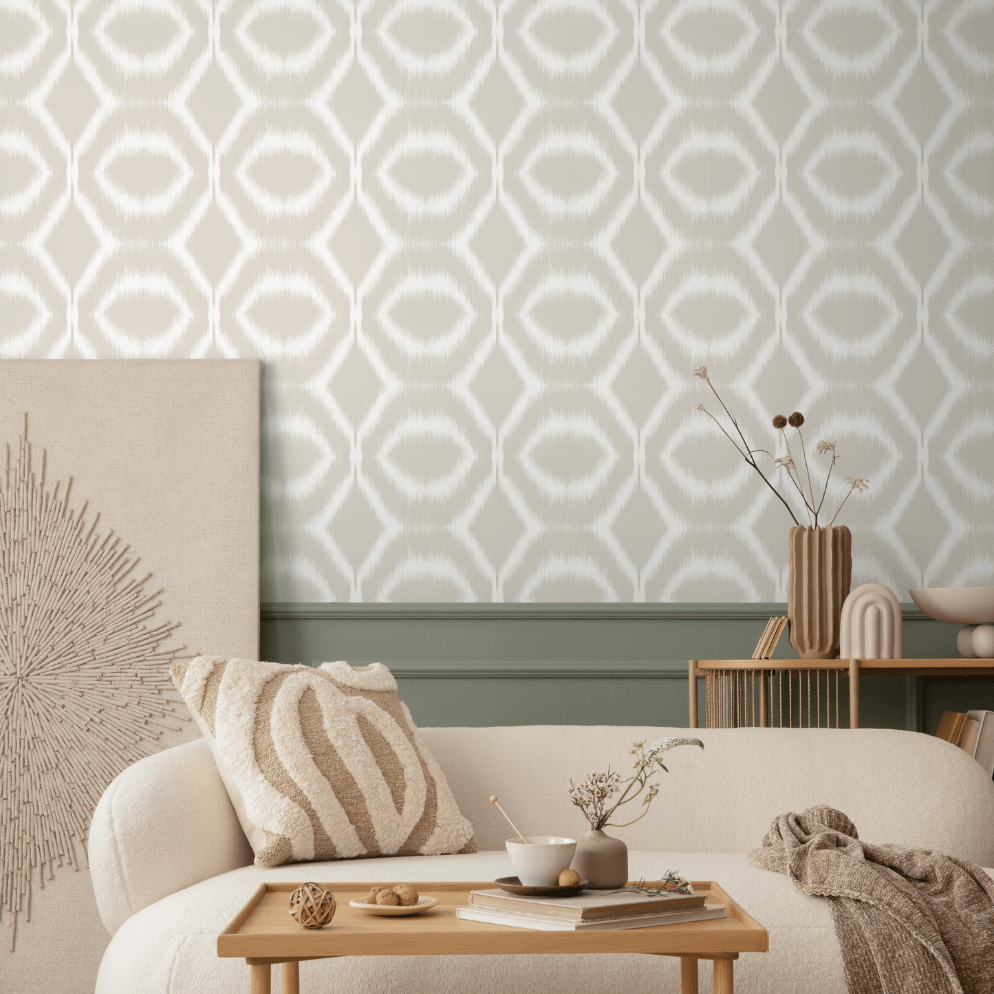 Beige Abstract Mid-Century Wallpaper / Peel and Stick Wallpaper Removable Wallpaper Home Decor Wall Art Wall Decor Room Decor - C747