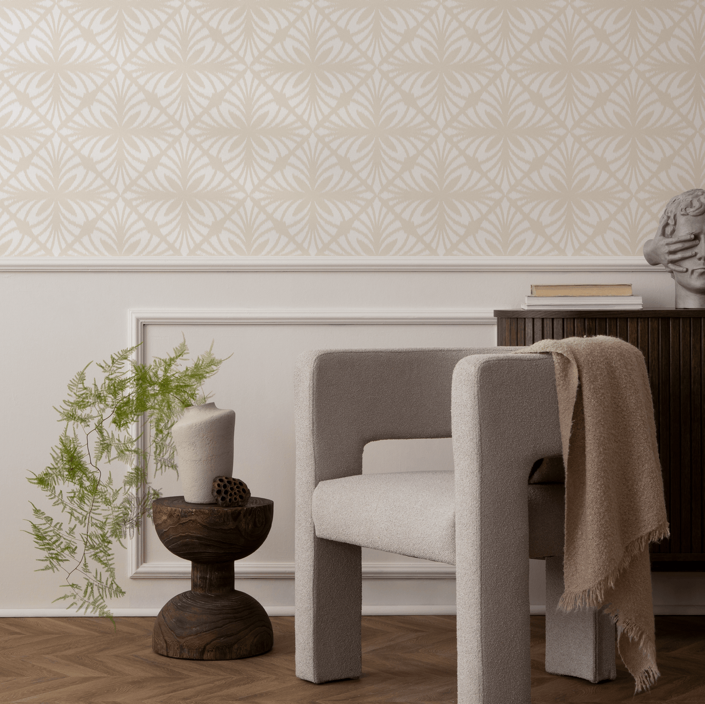 Neutral Floral Tile Wallpaper / Peel and Stick Wallpaper Removable Wallpaper Home Decor Wall Art Wall Decor Room Decor - C748