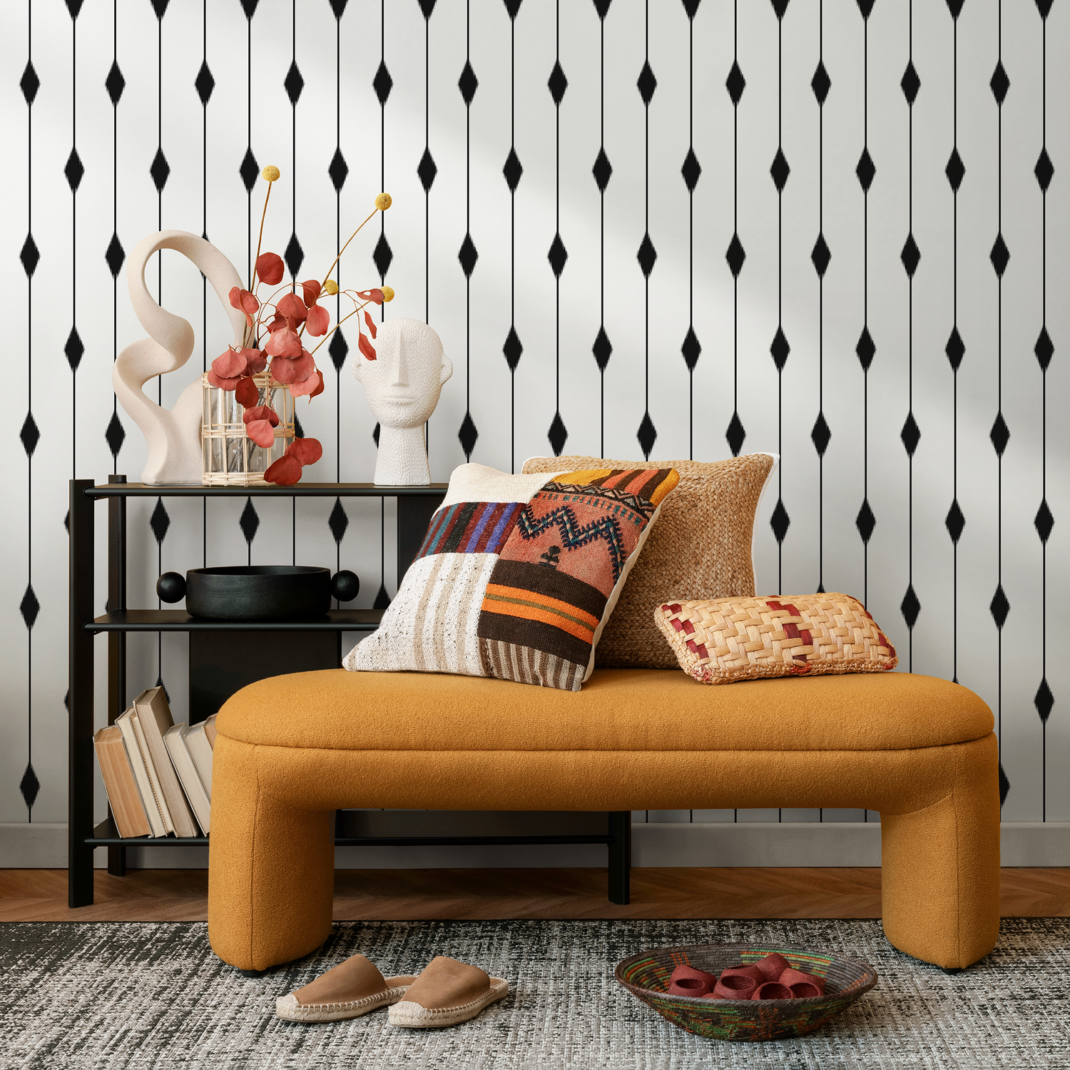 Papier peint minimaliste noir et blanc / Papier peint autocollant amovible Décoration d'intérieur Art mural Décoration murale Décoration de chambre - C752