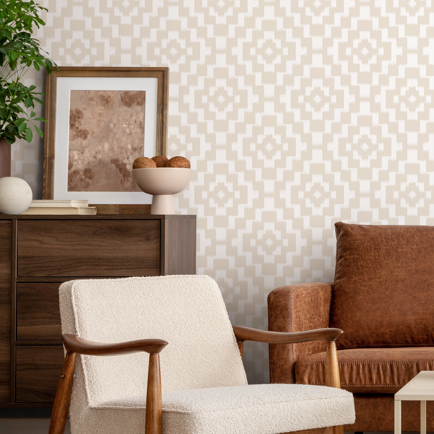 Neutral Floral Geometric Wallpaper / Peel and Stick Wallpaper Removable Wallpaper Home Decor Wall Art Wall Decor Room Decor - C757