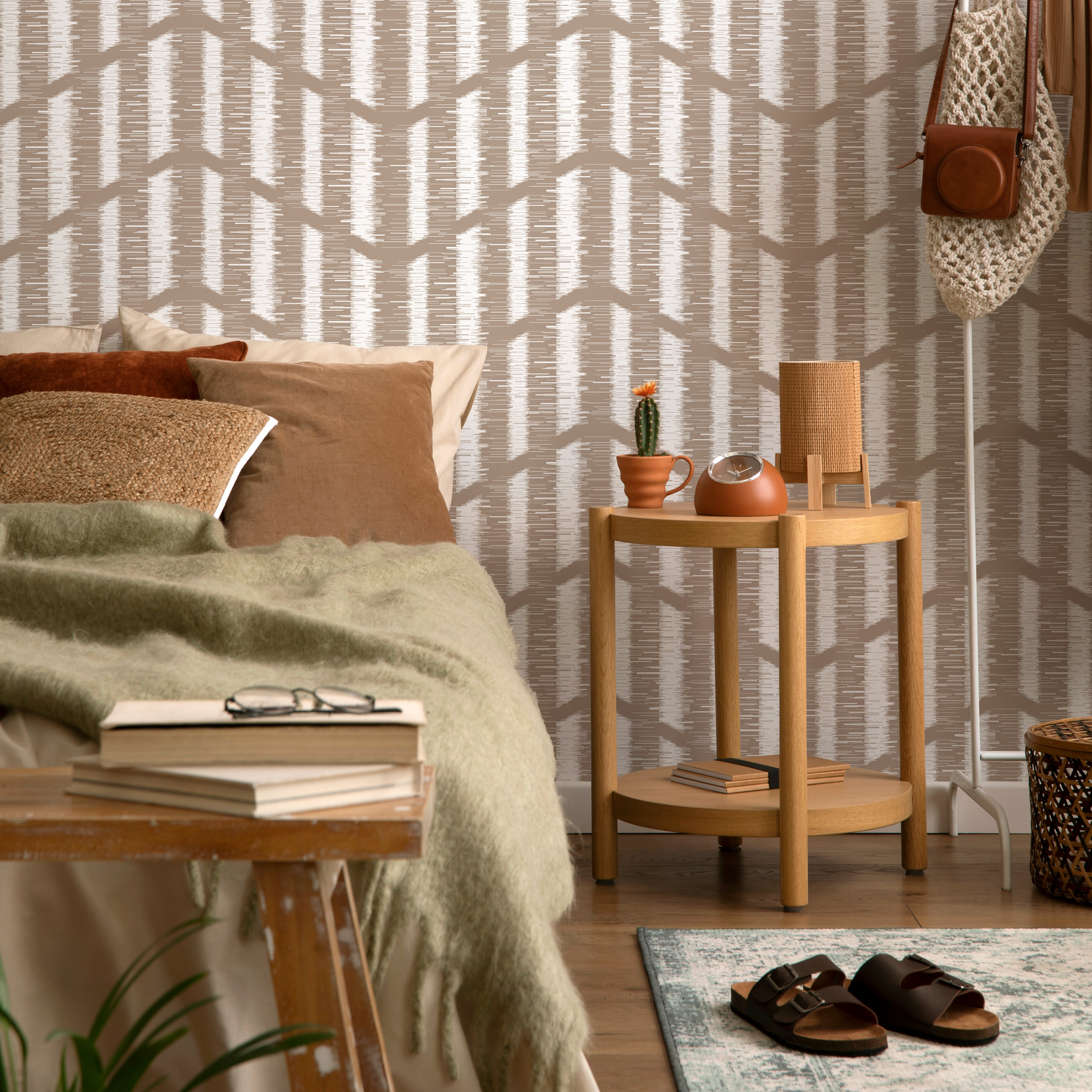 Papel pintado bohemio abstracto beige/papel pintado autoadhesivo/papel pintado extraíble/decoración del hogar/arte de pared/decoración de habitación - C759