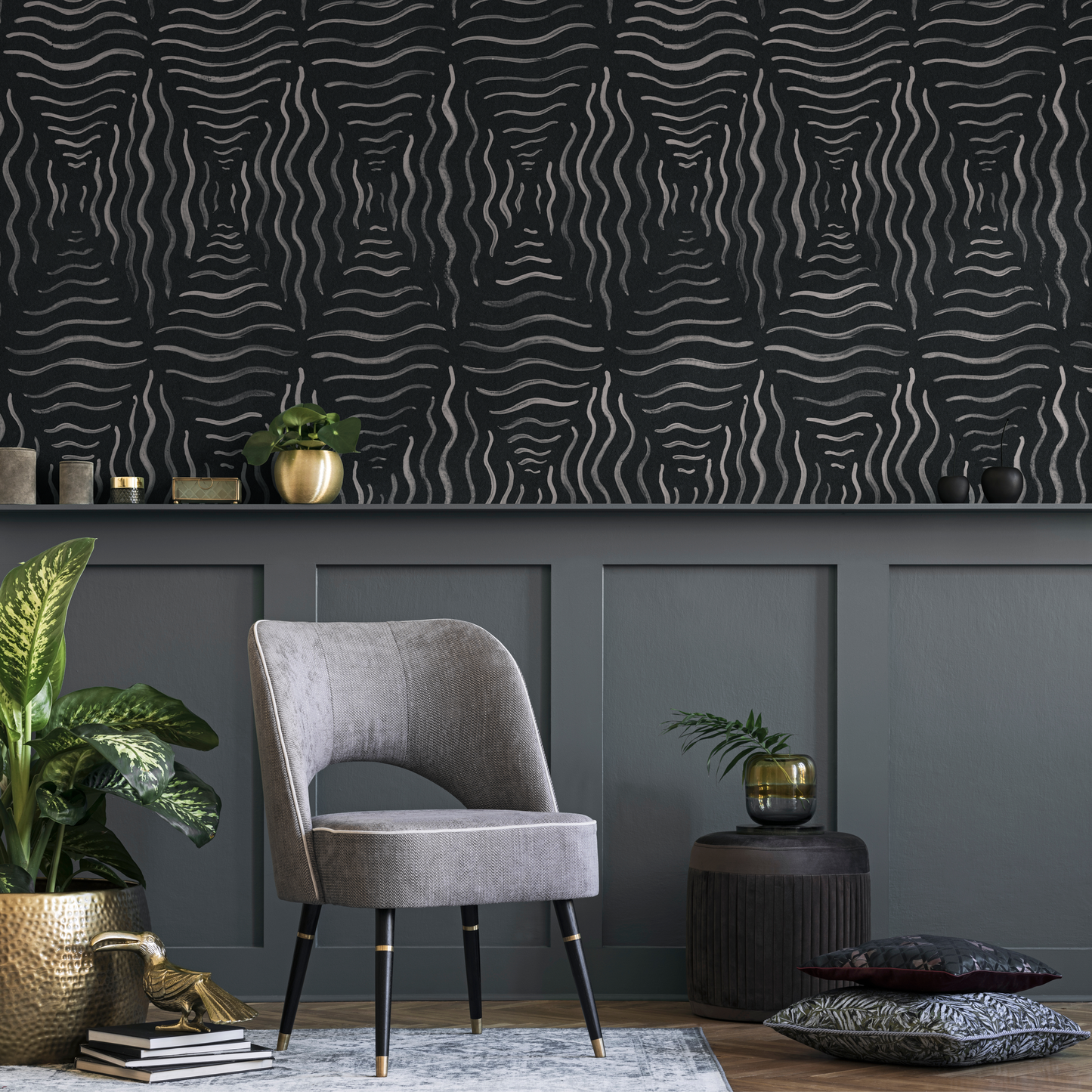 Black and Gray Abstract Wallpaper / Peel and Stick Wallpaper Removable Wallpaper Home Decor Wall Art Wall Decor Room Decor - C761