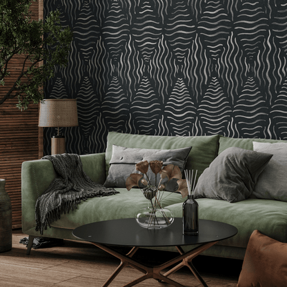 Black and Gray Abstract Wallpaper / Peel and Stick Wallpaper Removable Wallpaper Home Decor Wall Art Wall Decor Room Decor - C761