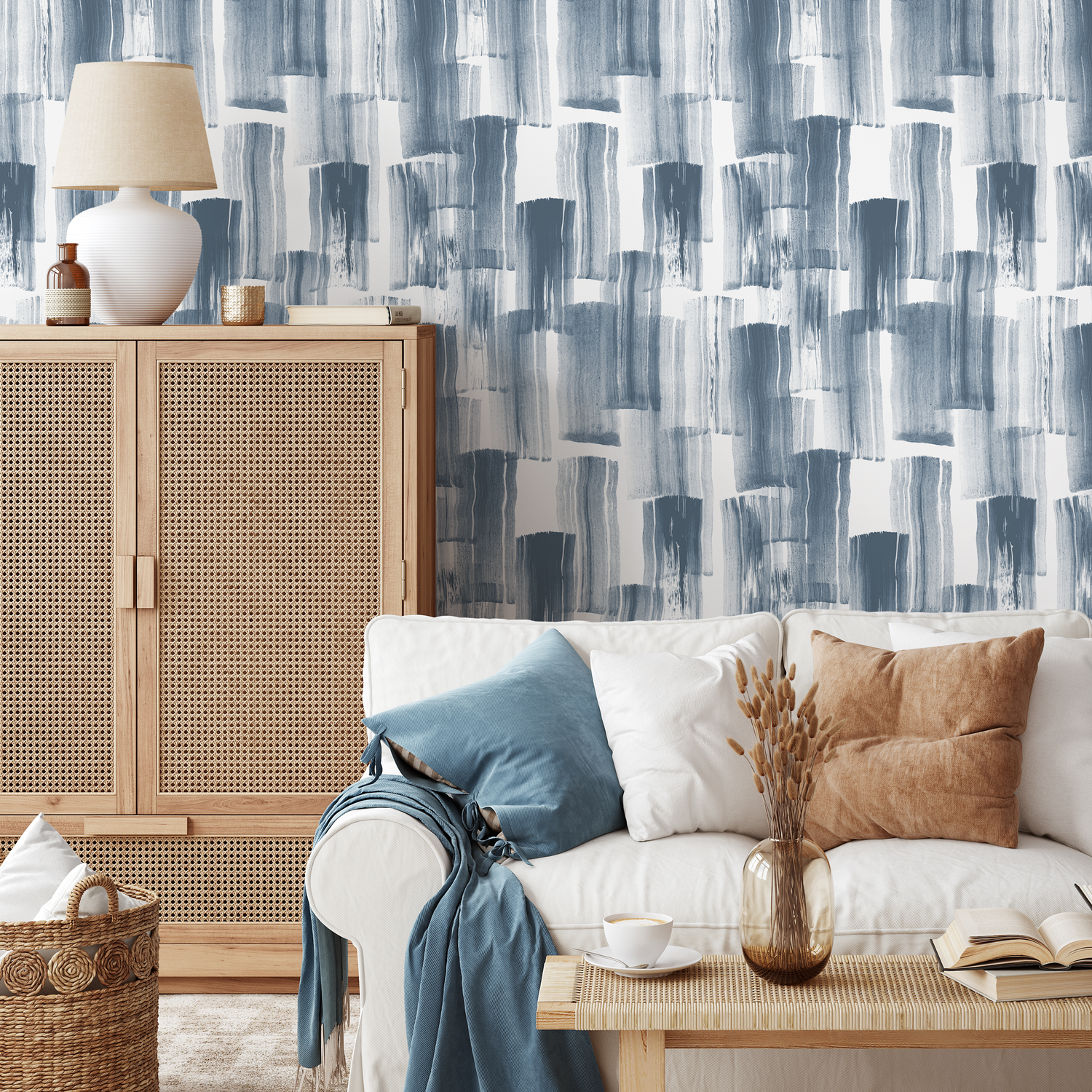 Papel pintado azul marino con pinceladas/papel pintado autoadhesivo/papel pintado removible/decoración del hogar/arte de pared/decoración de habitaciones - C768