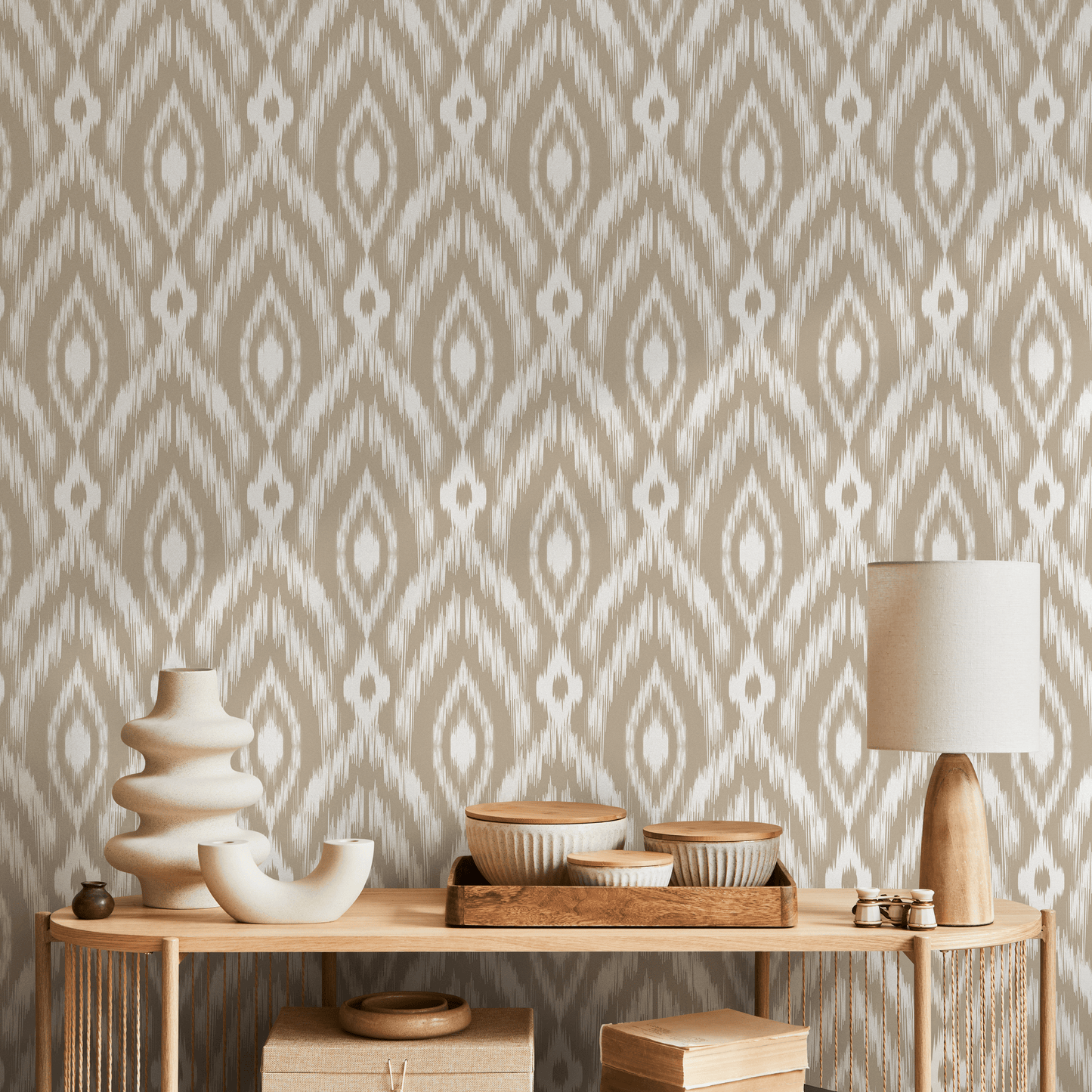 Beige Boho Ethnic Wallpaper / Peel and Stick Wallpaper Removable Wallpaper Home Decor Wall Art Wall Decor Room Decor - C771