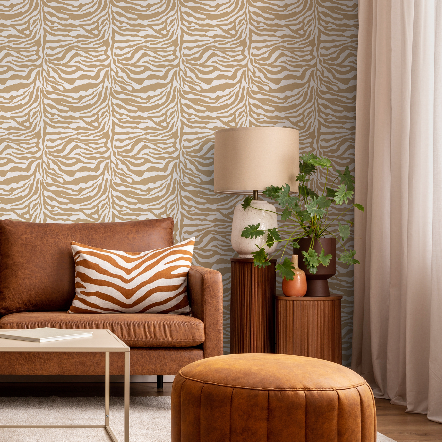 Papel pintado abstracto de cebra beige / Papel pintado autoadhesivo / Papel pintado extraíble / Decoración del hogar / Arte de pared / Decoración de habitación - C772