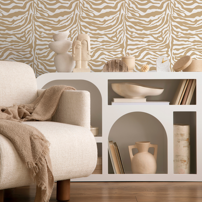 Beige Abstract Zebra Wallpaper / Peel and Stick Wallpaper Removable Wallpaper Home Decor Wall Art Wall Decor Room Decor - C772