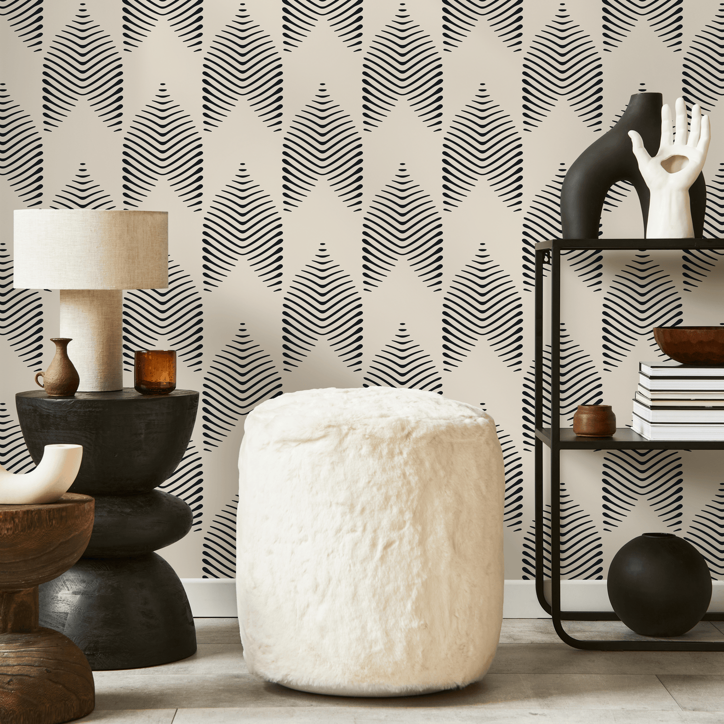 Beige and Black Boho Wallpaper / Peel and Stick Wallpaper Removable Wallpaper Home Decor Wall Art Wall Decor Room Decor - C774