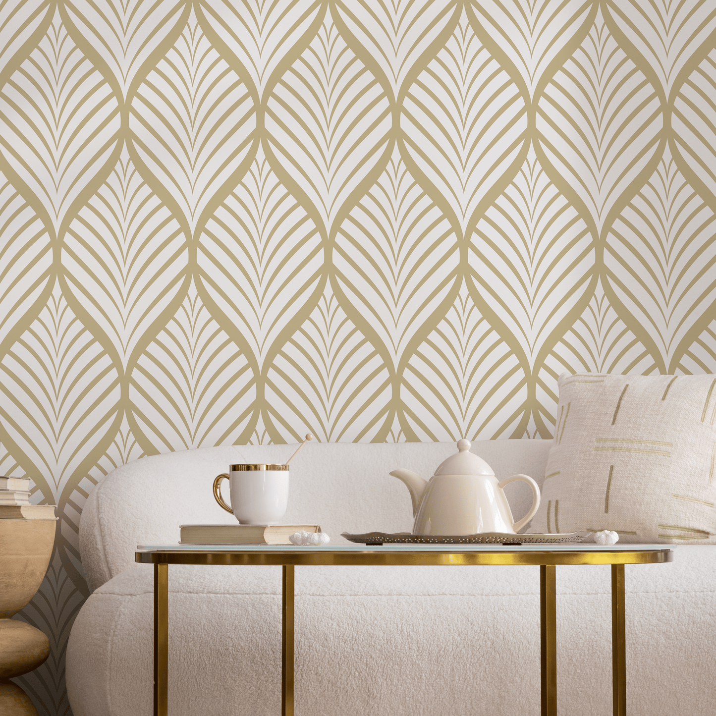 Beige Large Seamless Leaf Wallpaper / Peel and Stick Wallpaper Removable Wallpaper Home Decor Wall Art Wall Decor Room Decor -C775