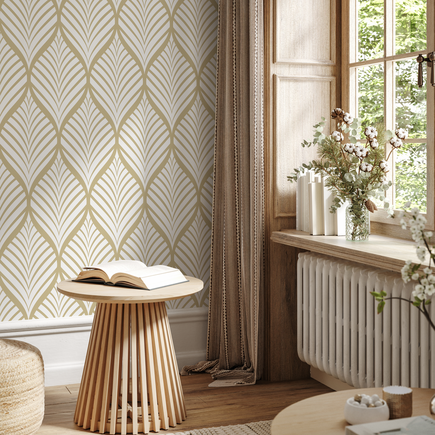 Papier peint beige à grandes feuilles sans couture / Papier peint autocollant amovible Décoration d'intérieur Art mural Décoration murale Décoration de chambre - C775
