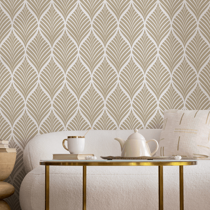 Beige Seamless Leaf Wallpaper / Wallpaper Peel and Stick Wallpaper Removable Wallpaper Home Decor Wall Art Wall Decor Room Decor - C776