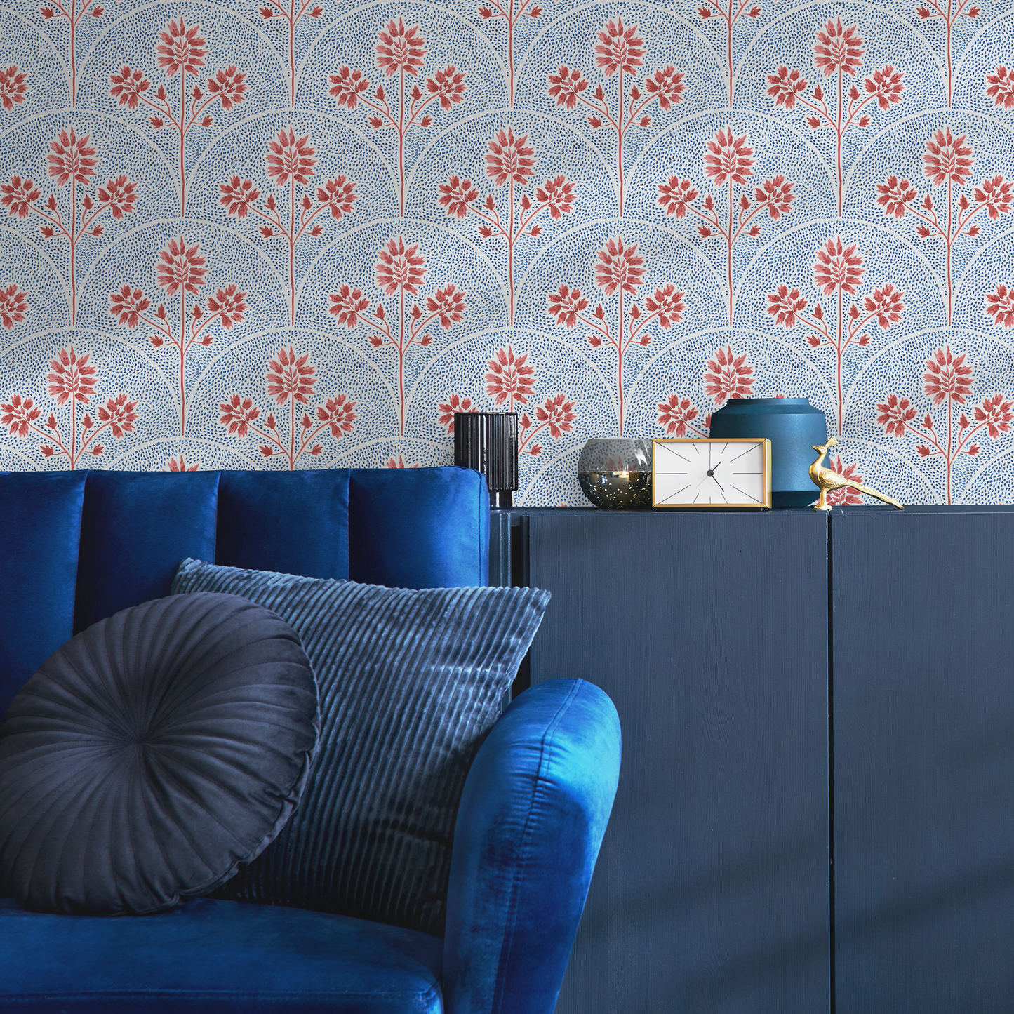 Pink and Blue Floral Wallpaper / Peel and Stick Wallpaper Removable Wallpaper Home Decor Wall Art Wall Decor Room Decor - C779