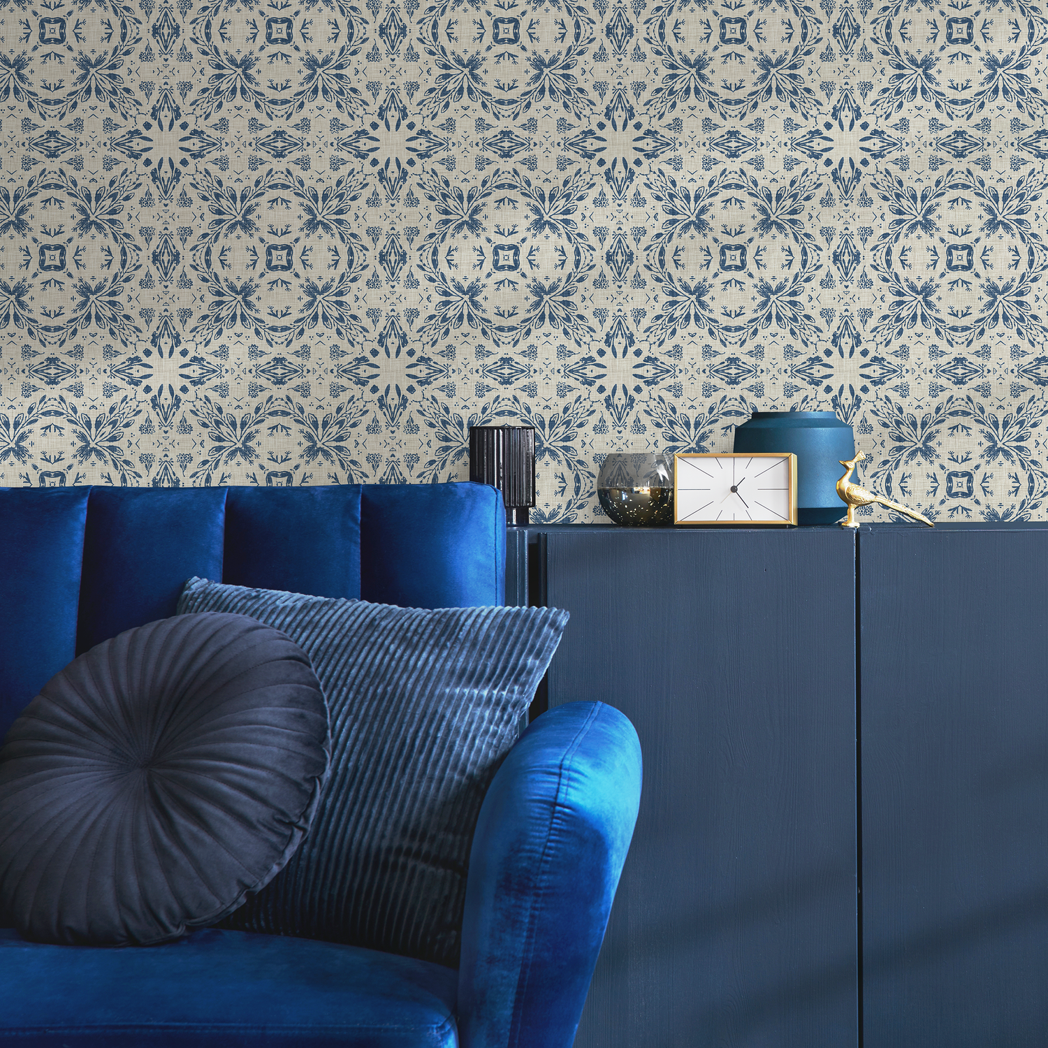 Papel pintado victoriano floral azul / Papel pintado autoadhesivo / Papel pintado extraíble / Decoración del hogar / Arte de pared / Decoración de habitaciones - C781