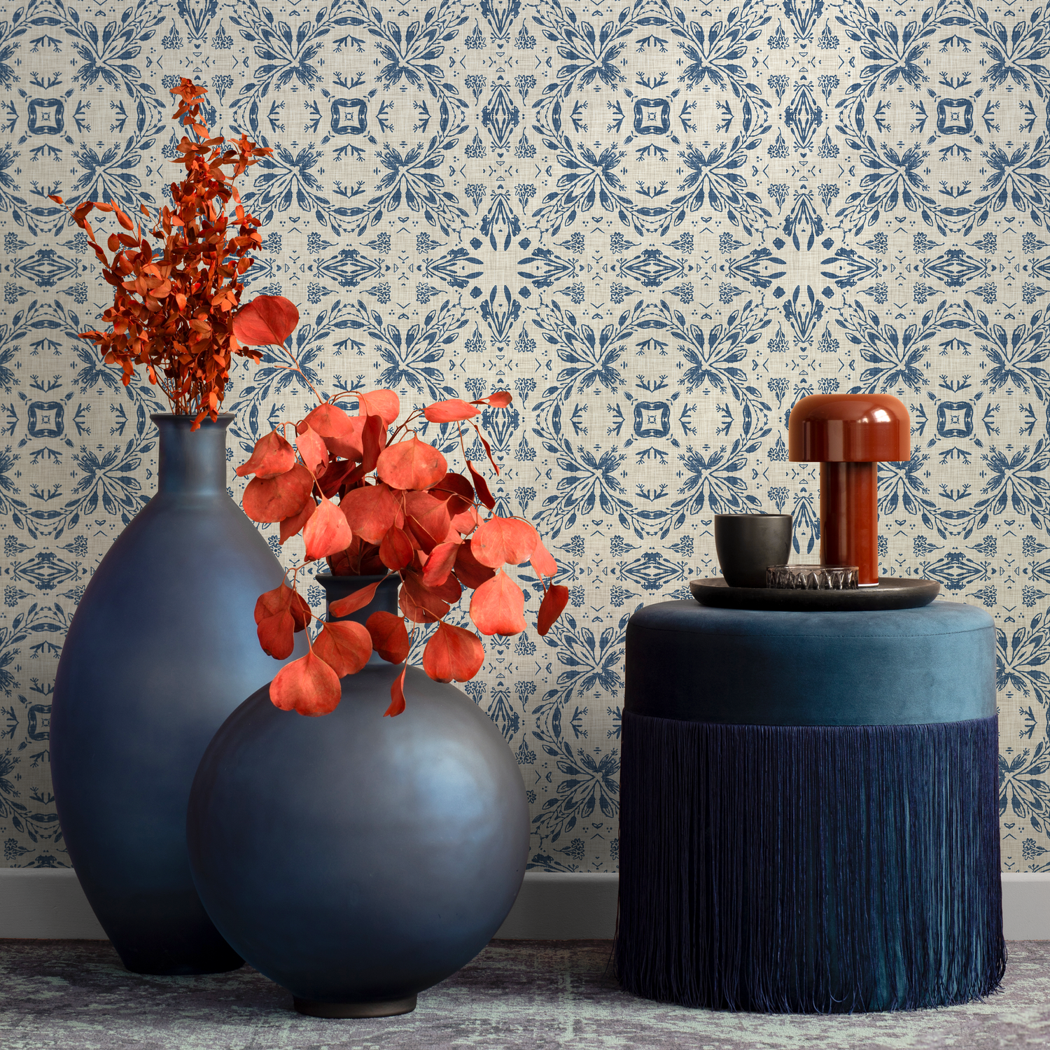Papel pintado victoriano floral azul / Papel pintado autoadhesivo / Papel pintado extraíble / Decoración del hogar / Arte de pared / Decoración de habitaciones - C781