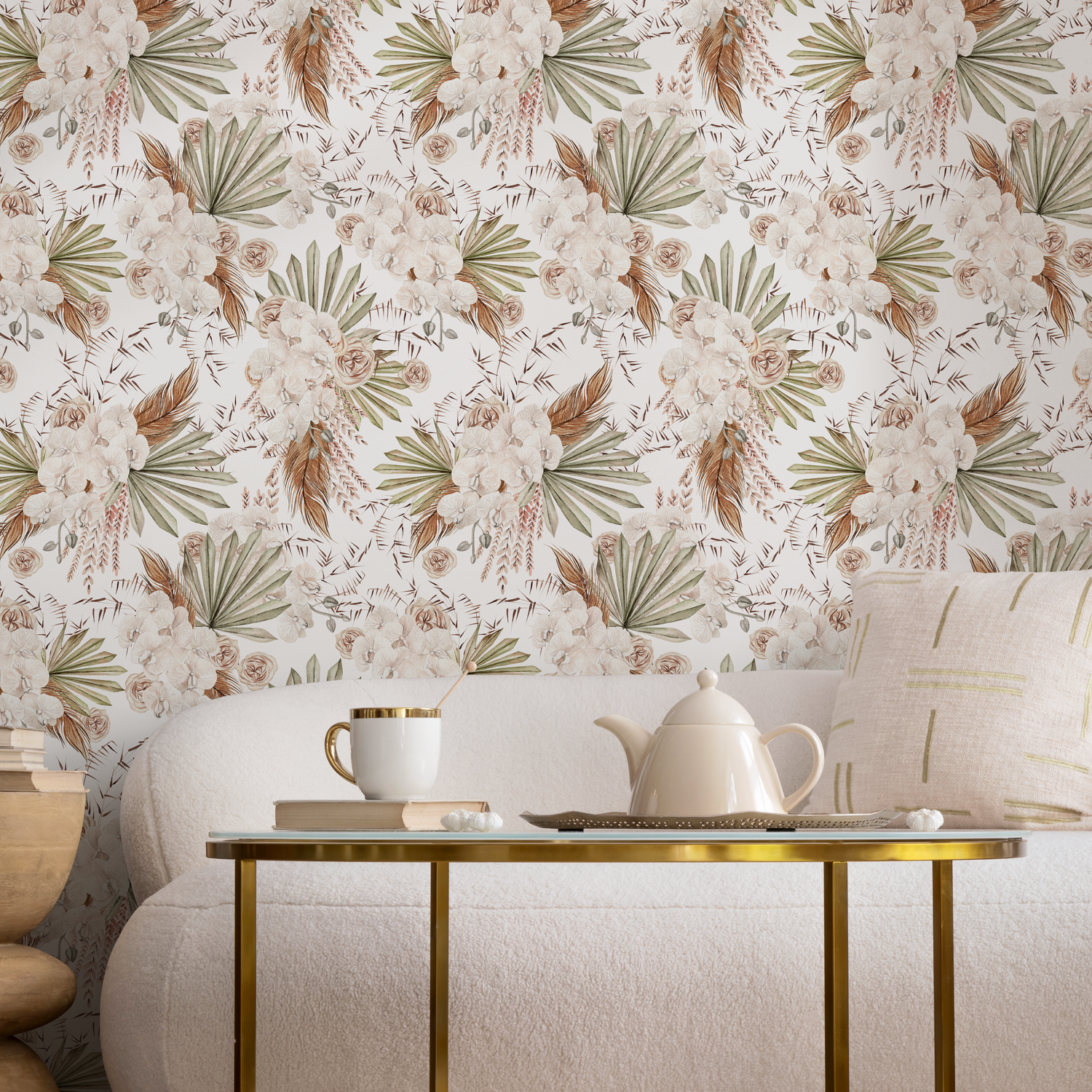 Papier peint floral bohème peint à la main / Papier peint autocollant amovible Décoration d'intérieur Art mural Décoration murale Décoration de chambre - C786