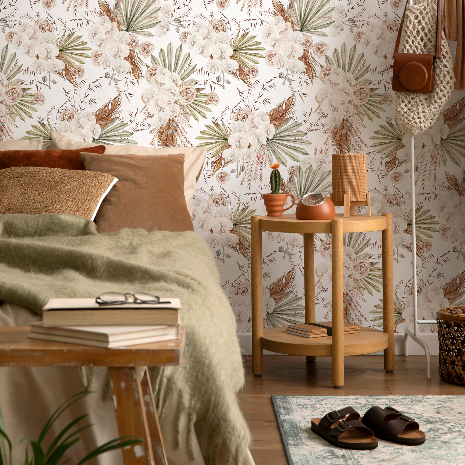 Papier peint floral bohème peint à la main / Papier peint autocollant amovible Décoration d'intérieur Art mural Décoration murale Décoration de chambre - C786