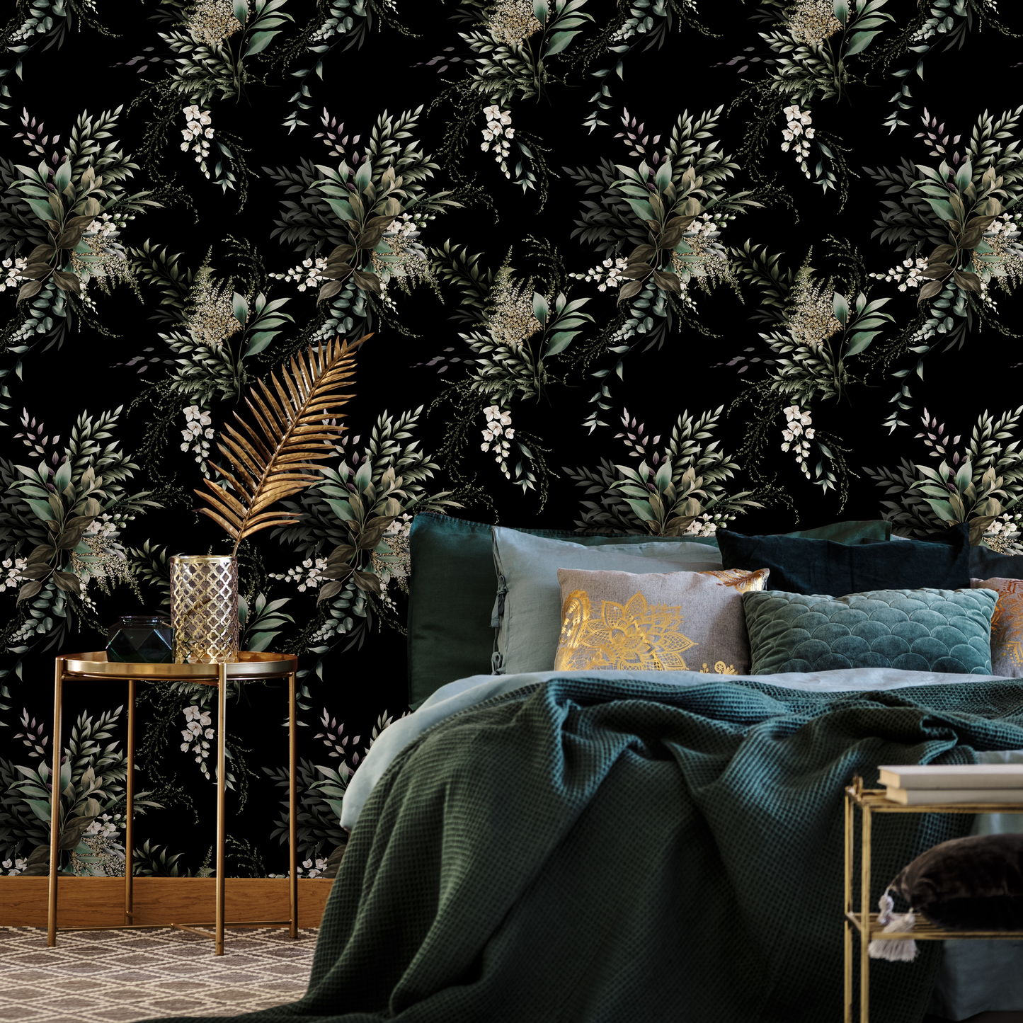 Black Botanical Garden Wallpaper / Wallpaper Peel and Stick Wallpaper Removable Wallpaper Home Decor Wall Art Wall Decor Room Decor - C789