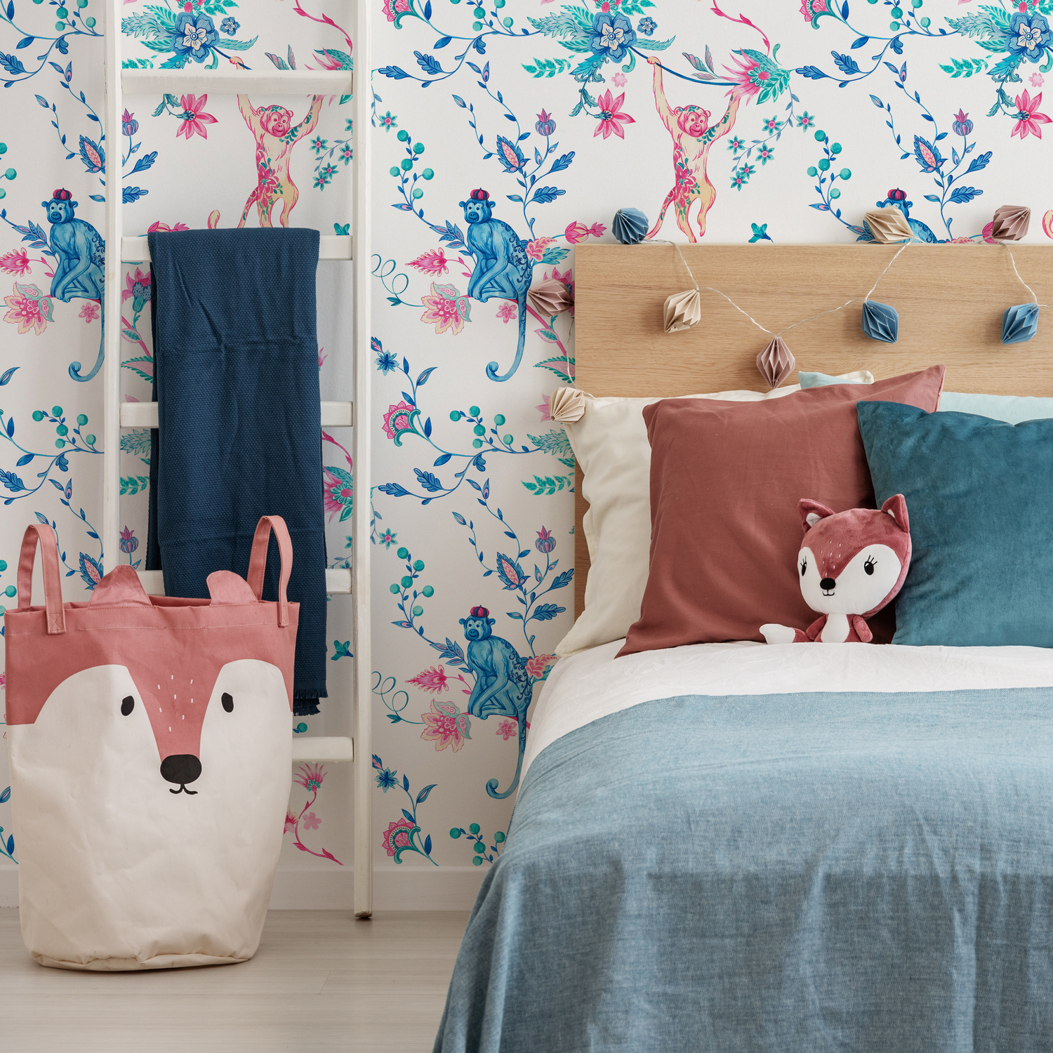 Papier peint à motifs de singes et de fleurs de la jungle / Papier peint autocollant amovible Décoration d'intérieur Art mural Décoration murale Décoration de chambre -C796